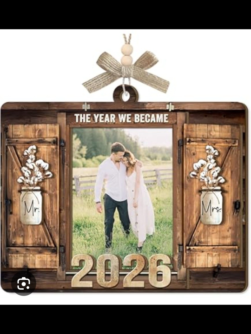 Rustic 'The Year We Became' 2026 Photo Ornament - Brown
